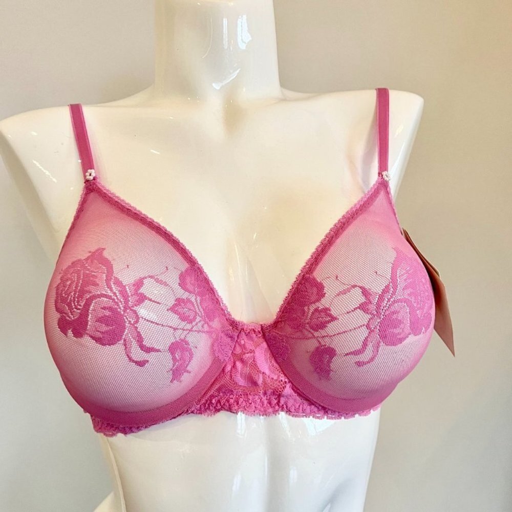 Vintage Christian Dior full Cup Demi Lace Bra with Pink lace Roses - Picture 5 of 13